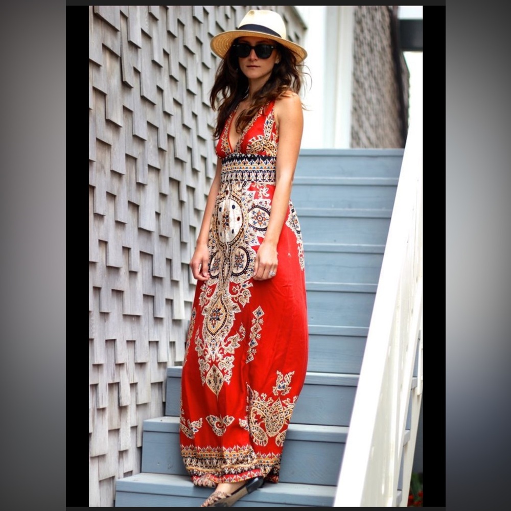 INC International Concepts Red Patterned Maxi Dress